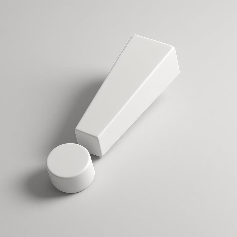 White exclamation mark lying diagonally in three-dimensional form