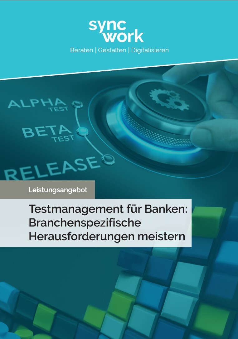 Cover des Leistungsangebot zum Thema Testmanagement im Bereich Banking-