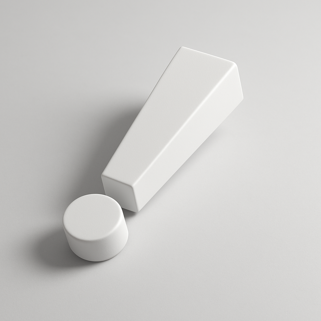 weißes Ausrufezeichen schräg liegend in dreidimensionaler Form