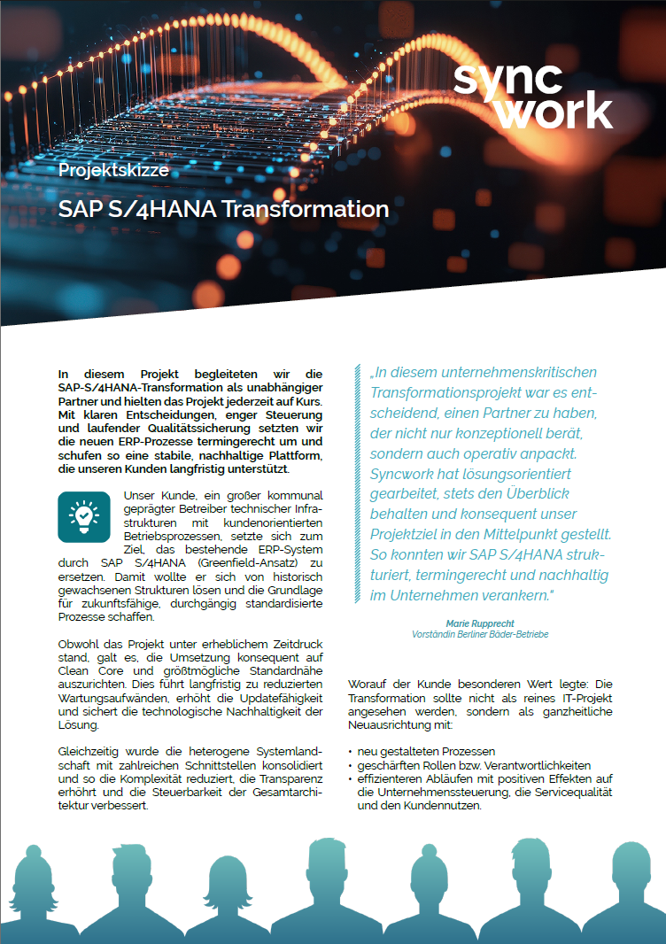 Screenshot der PDF-Projektskizze zu S/4HANA/digitale Transformation bei den Berliner-Bäderbetrieben.